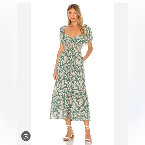 (US 6/M) Ellie Floral-print Gauze Midi Dress In Soft Seafoam - Picture 4 of 12